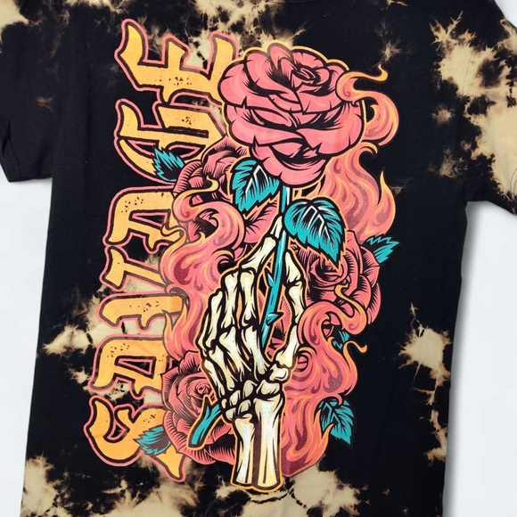 Graphic T-shirt Savage Skeleton Rose Tie-Dye Short Sleeve Size Small - Picture 2 of 6